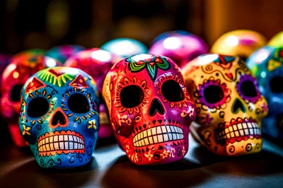 Colorful Decorative Sugar Skulls For Day Of The Dead