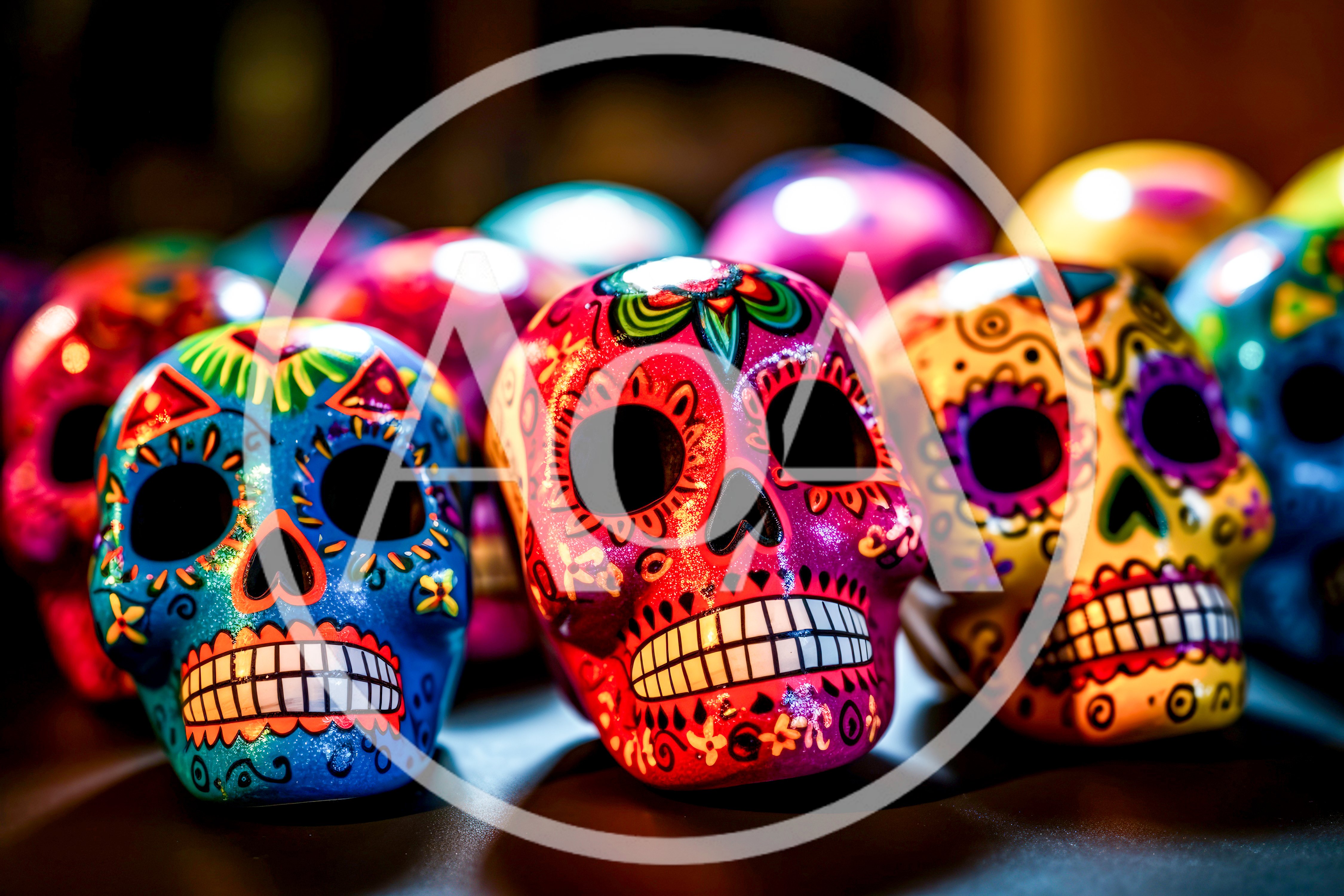 Colorful Decorative Sugar Skulls For Day Of The Dead