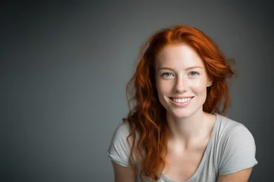 Portrait Of A Smiling Young Woman With Red Hair