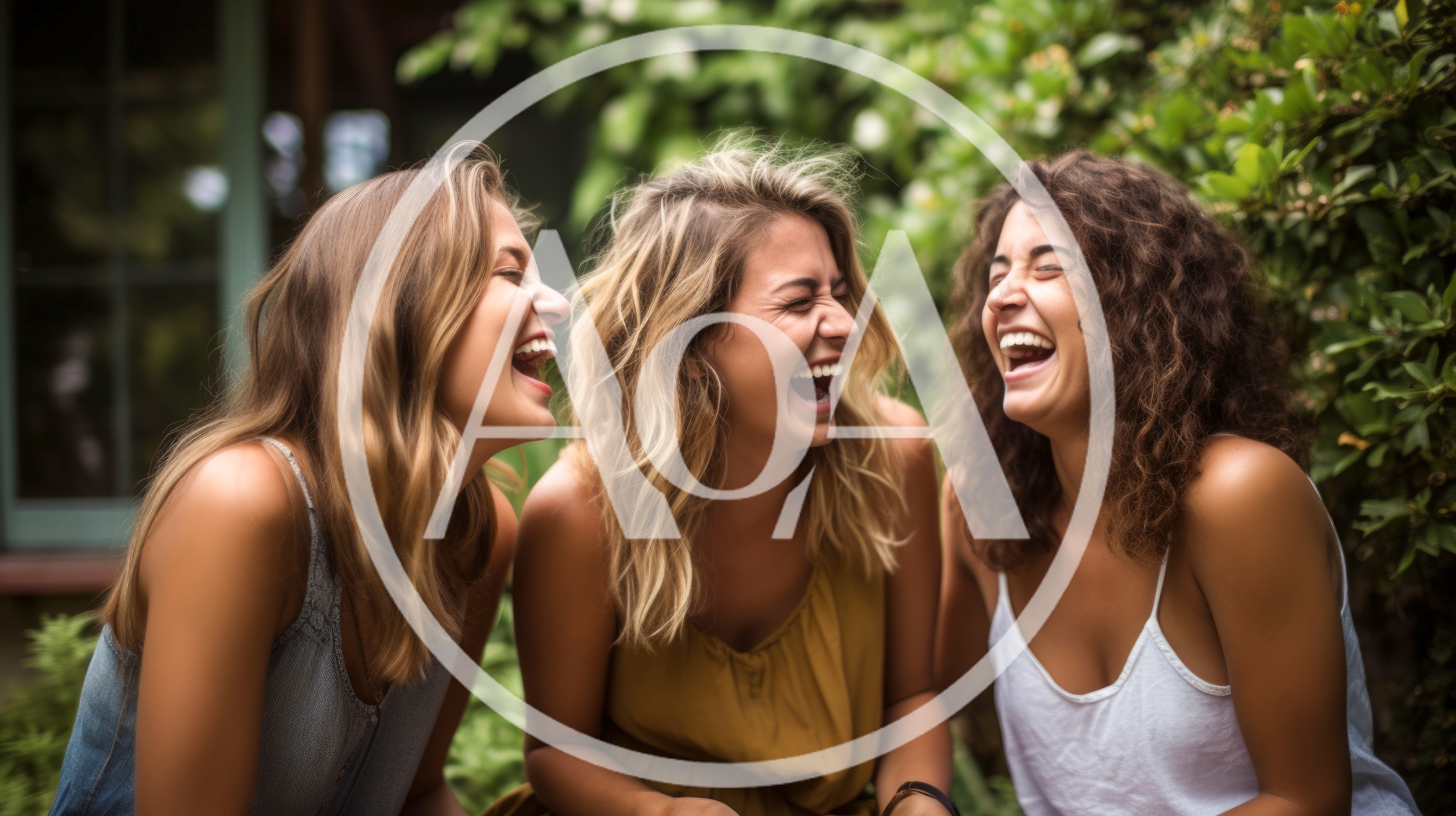 Three Young Women Laughing Together Outdoors