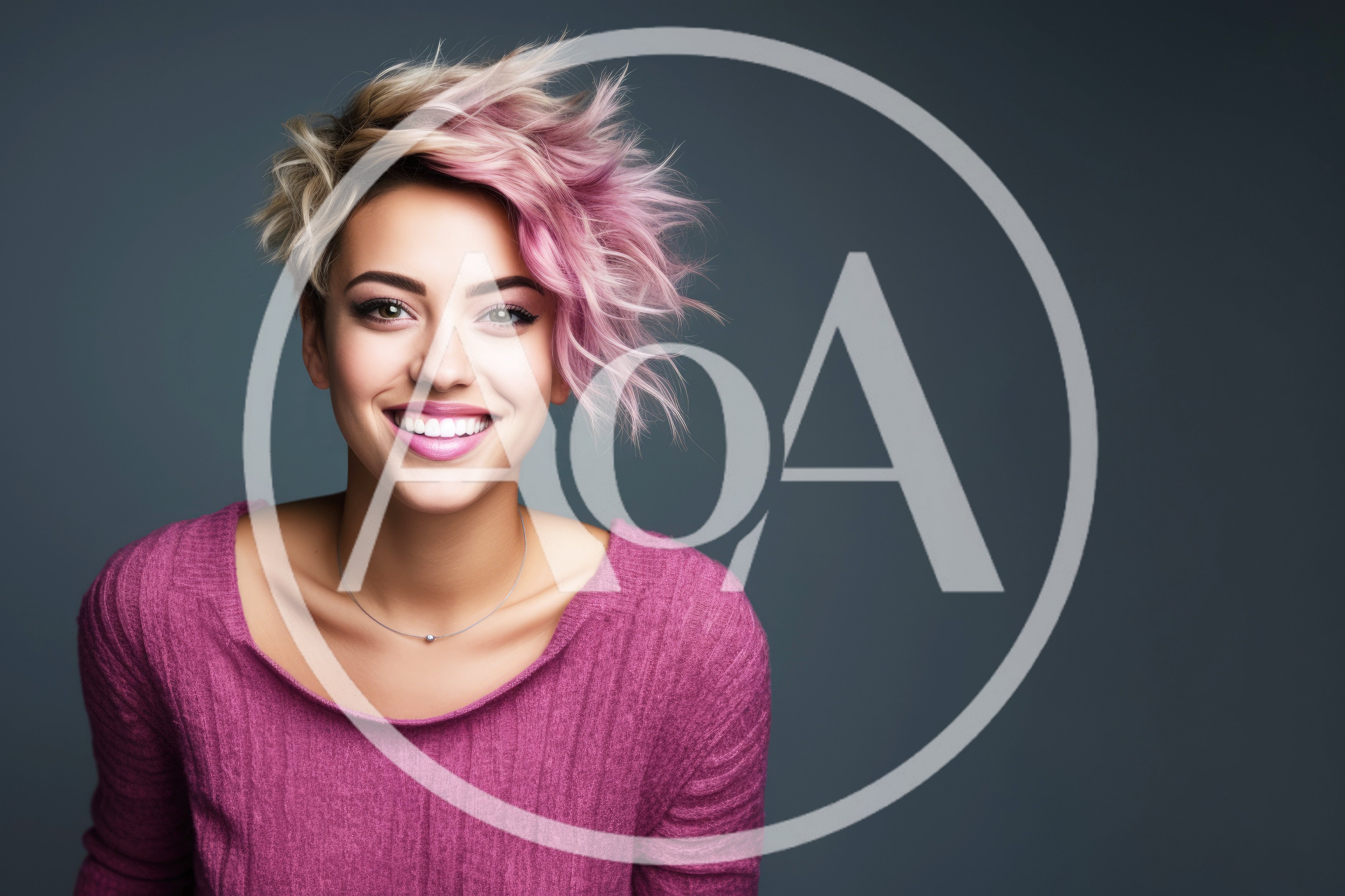Portrait Of A Smiling Woman With Pink Highlights