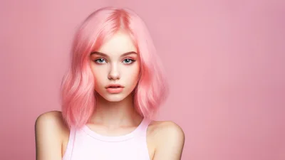 Portrait Of A Young Woman With Pink Hair