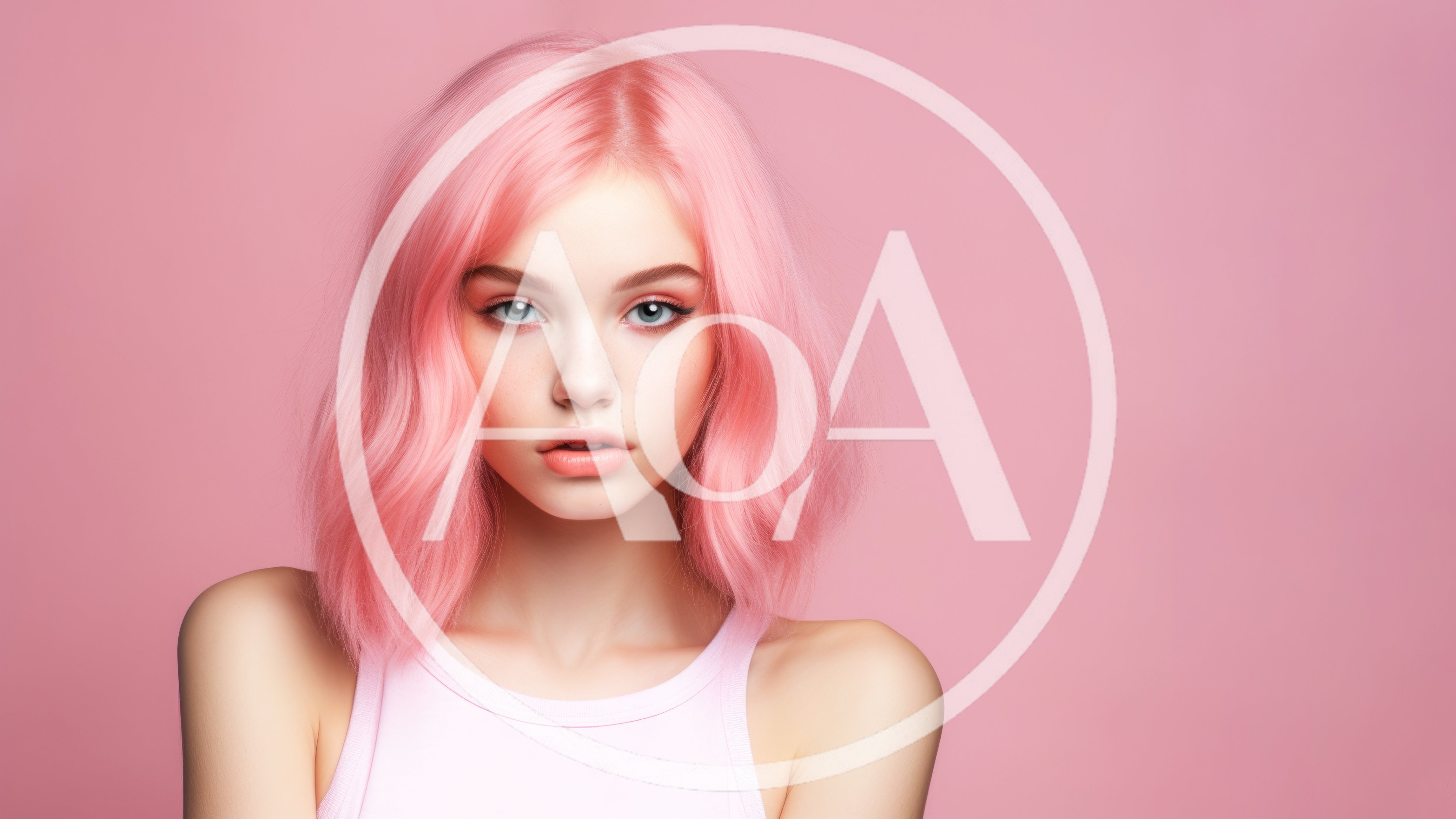 Portrait Of A Young Woman With Pink Hair