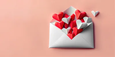 Paper Hearts Inside An Open White Love Letter Envelope