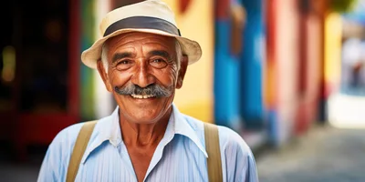 Portrait Of A Smiling Elderly Man With Mustache