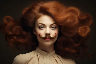 Portrait Of A Woman With A Surreal Hair Mustache