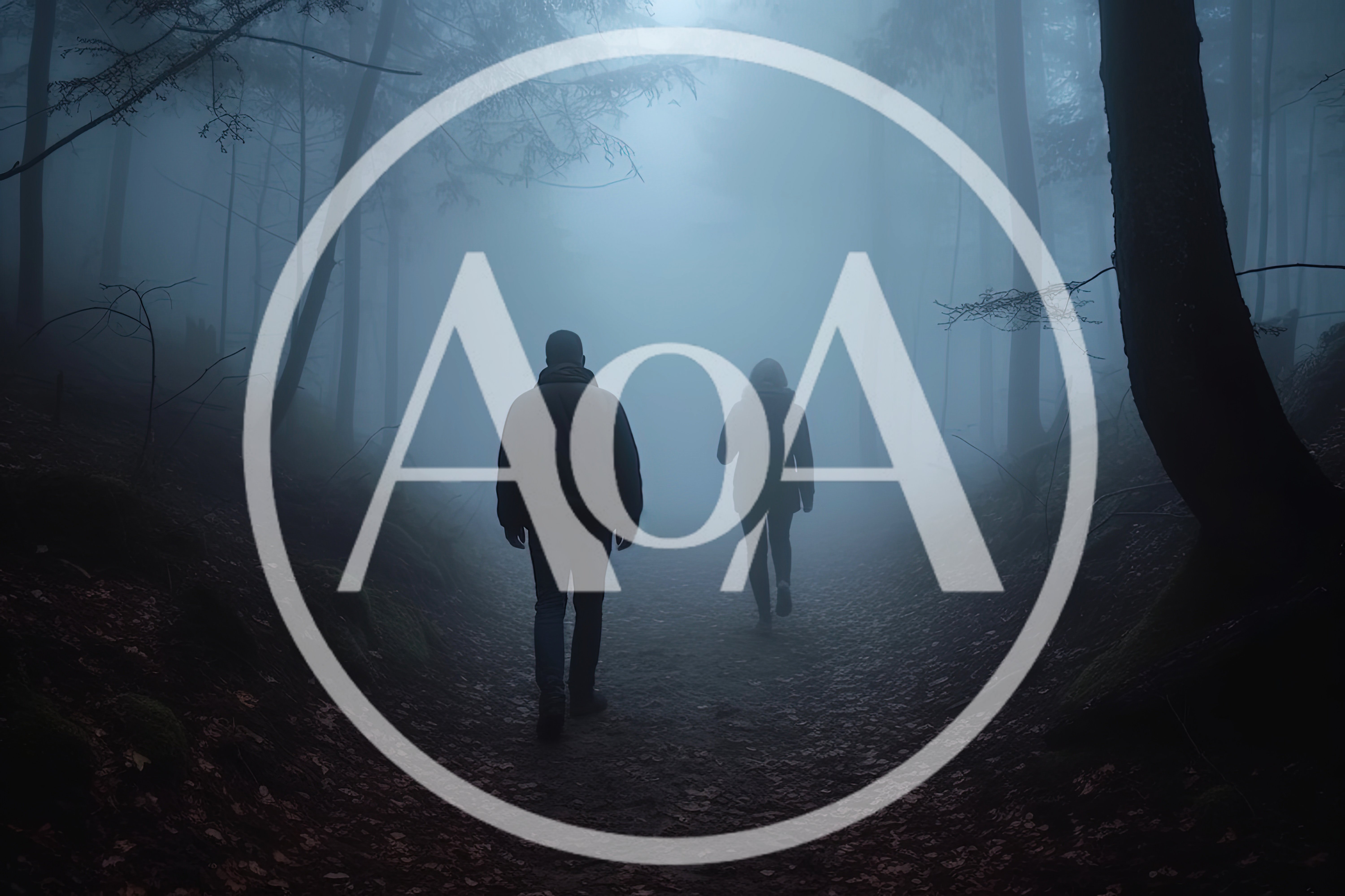 Stalker Following Woman Through A Dark Misty Forest Path