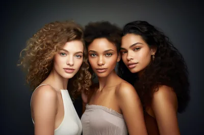 Three Diverse Women With Curly Hair Posing Together