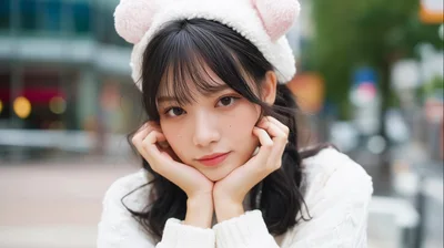 Young Asian Woman Wearing Cute Animal Ear Headband