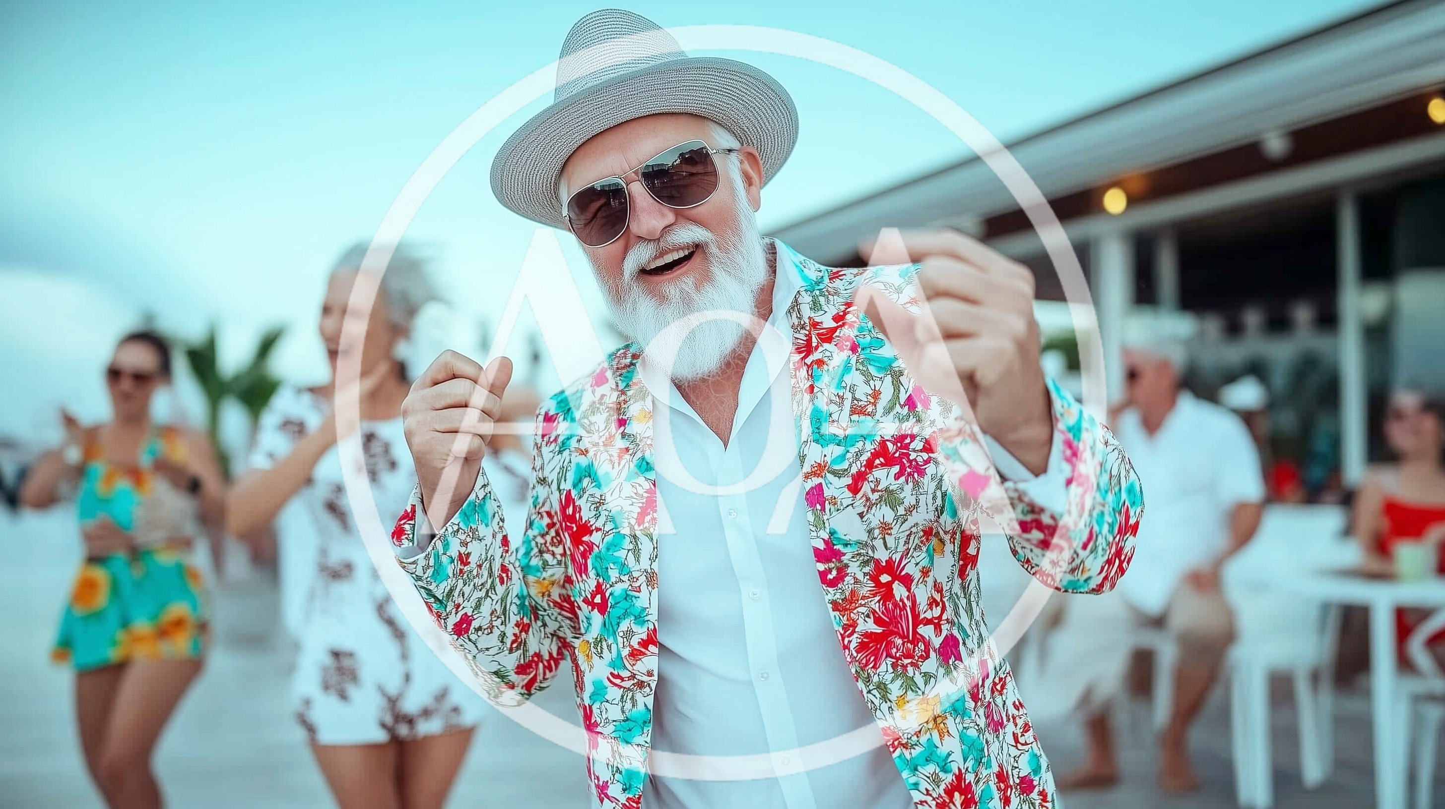 Senior Man Dancing Joyfully at a Beach Party