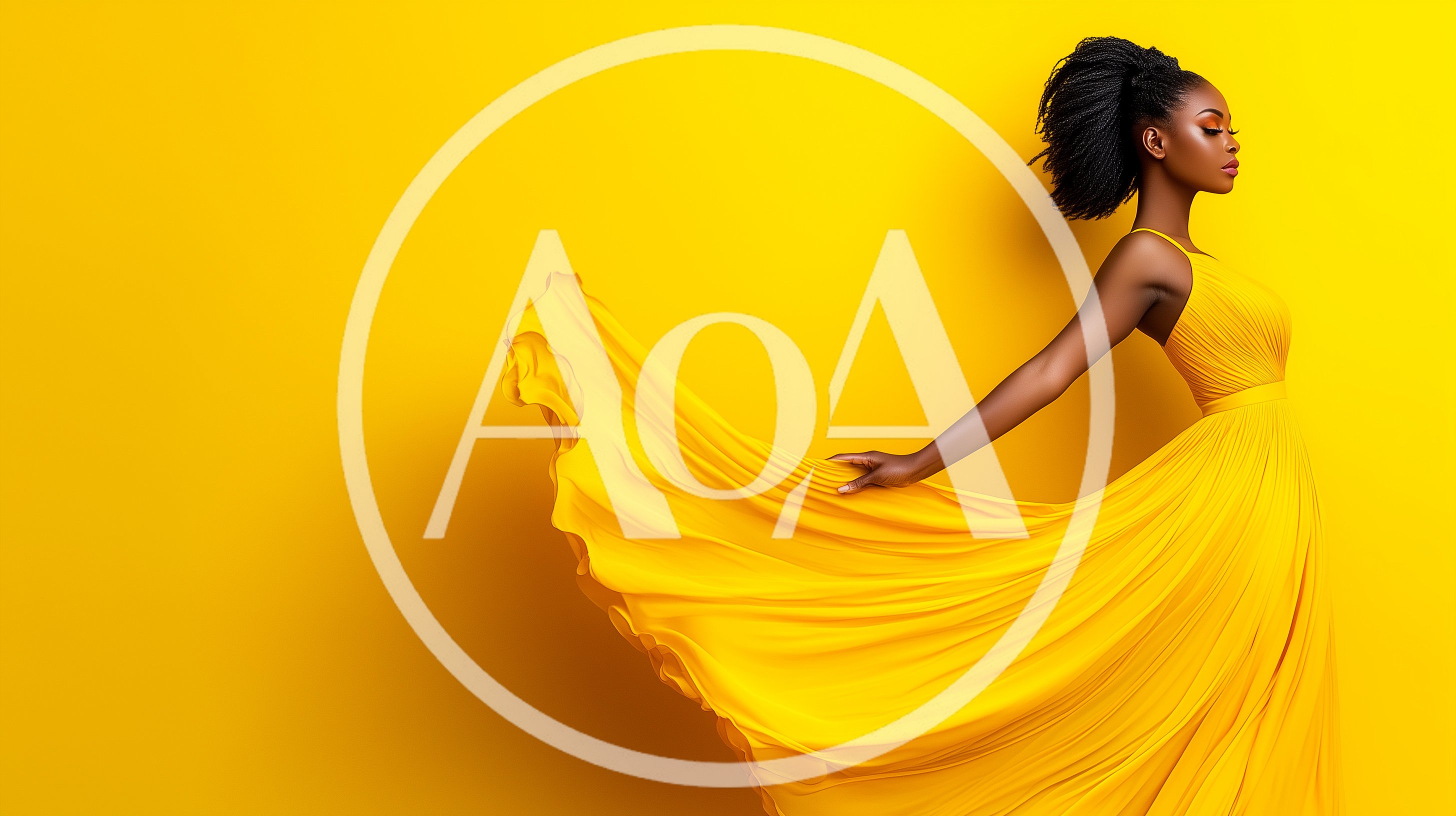 Elegant Black Woman Posing In Flowing Yellow Dress