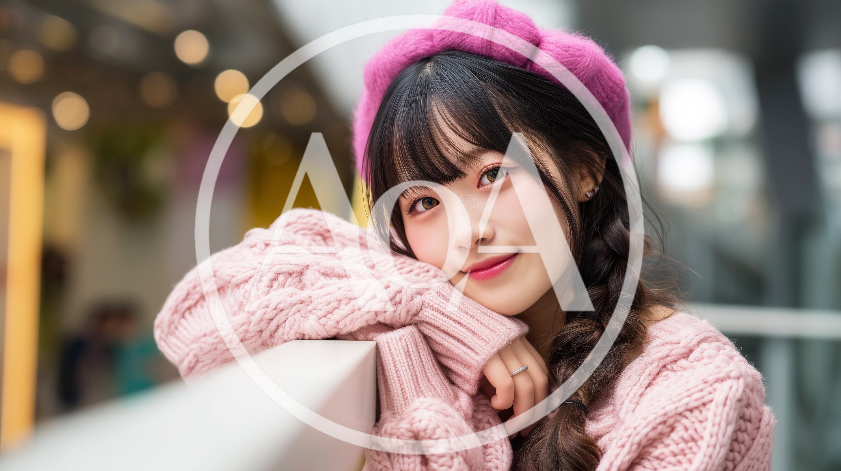 Young Asian Woman Wearing Pink Beret and Sweater