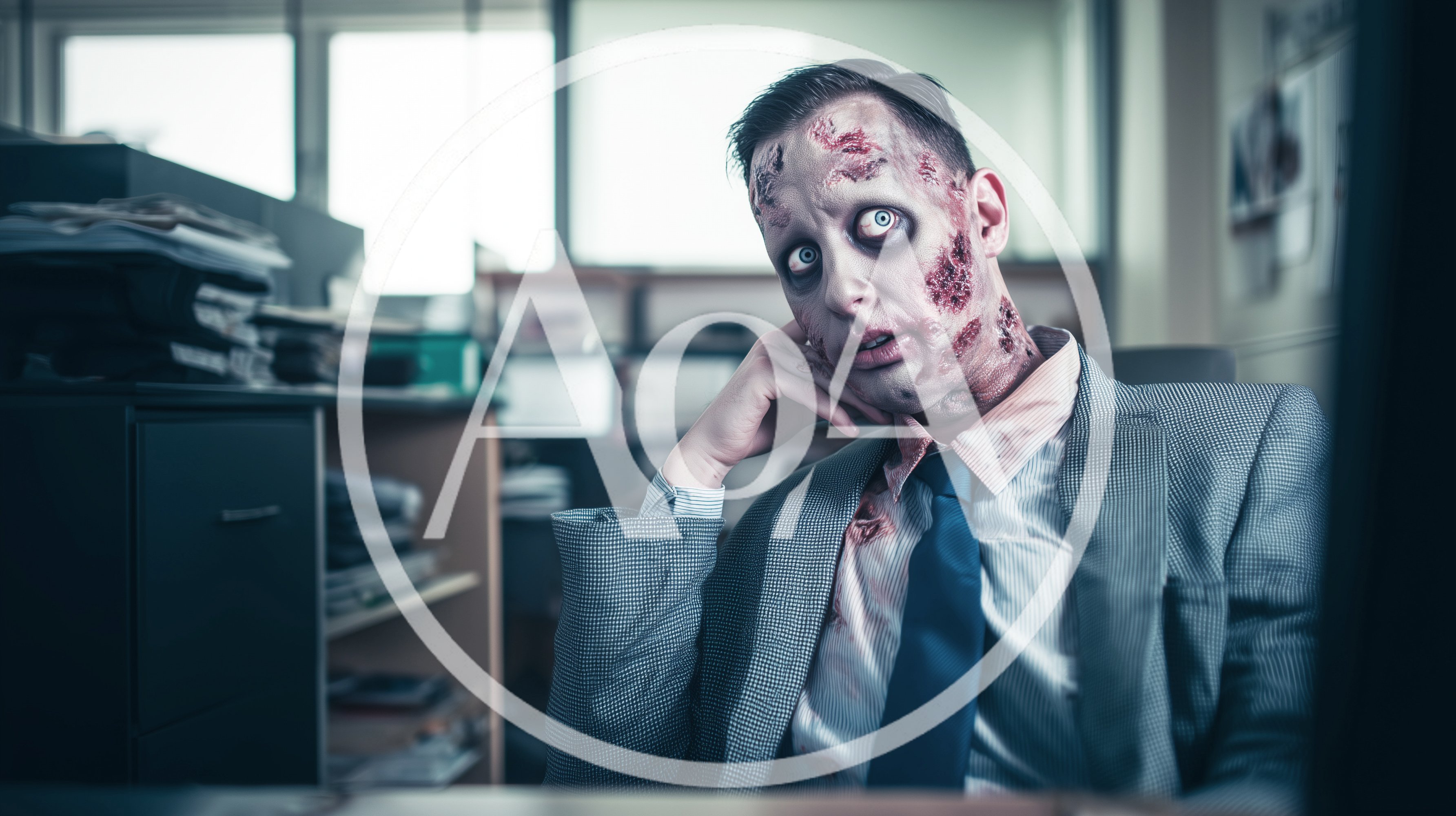 Zombie Office Worker Sitting at Desk