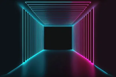 Neon Light Corridor With Blue And Pink Glow