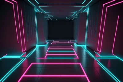 Futuristic Neon Corridor With Glowing Pink And Blue Lights