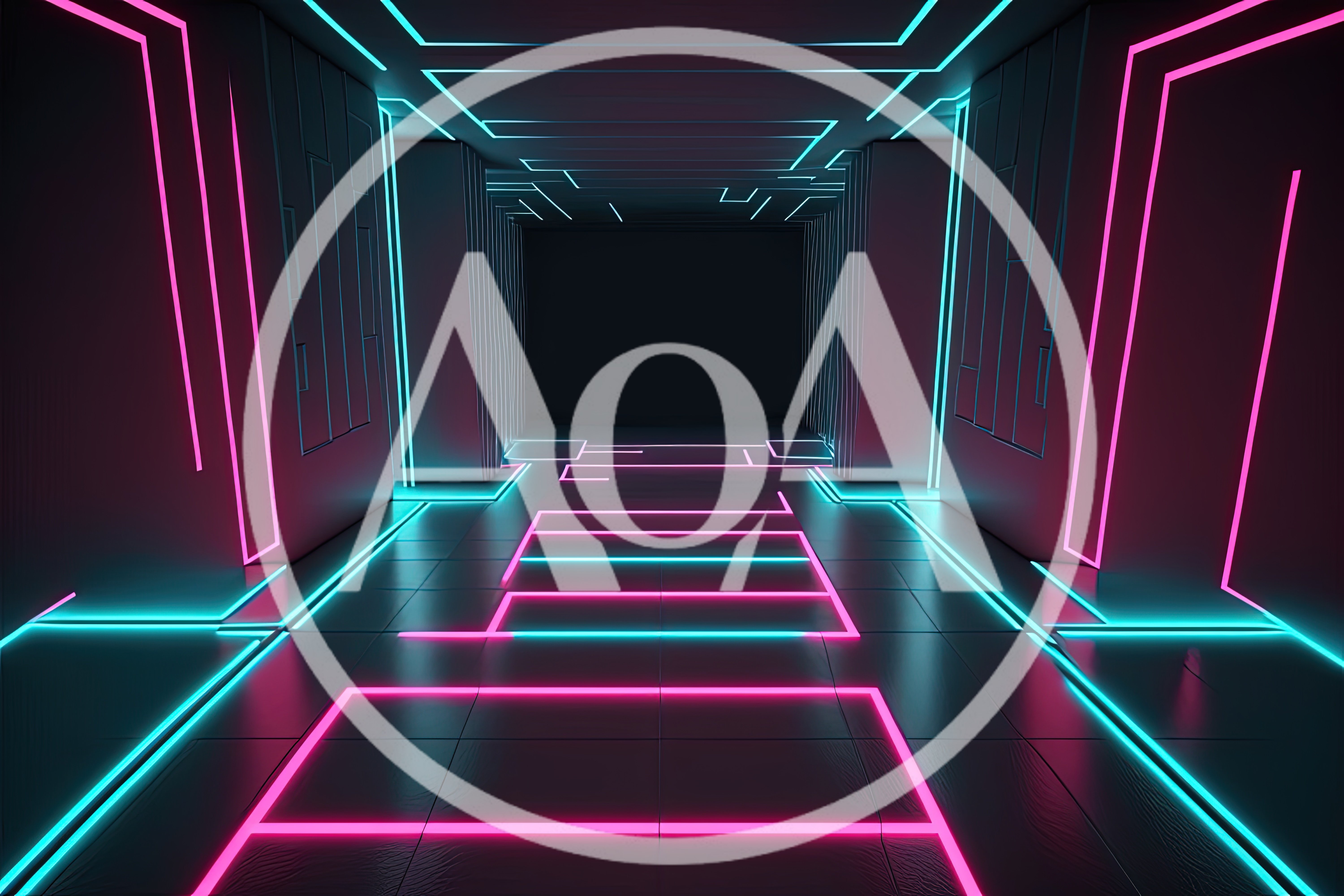 Futuristic Neon Corridor With Glowing Pink And Blue Lights