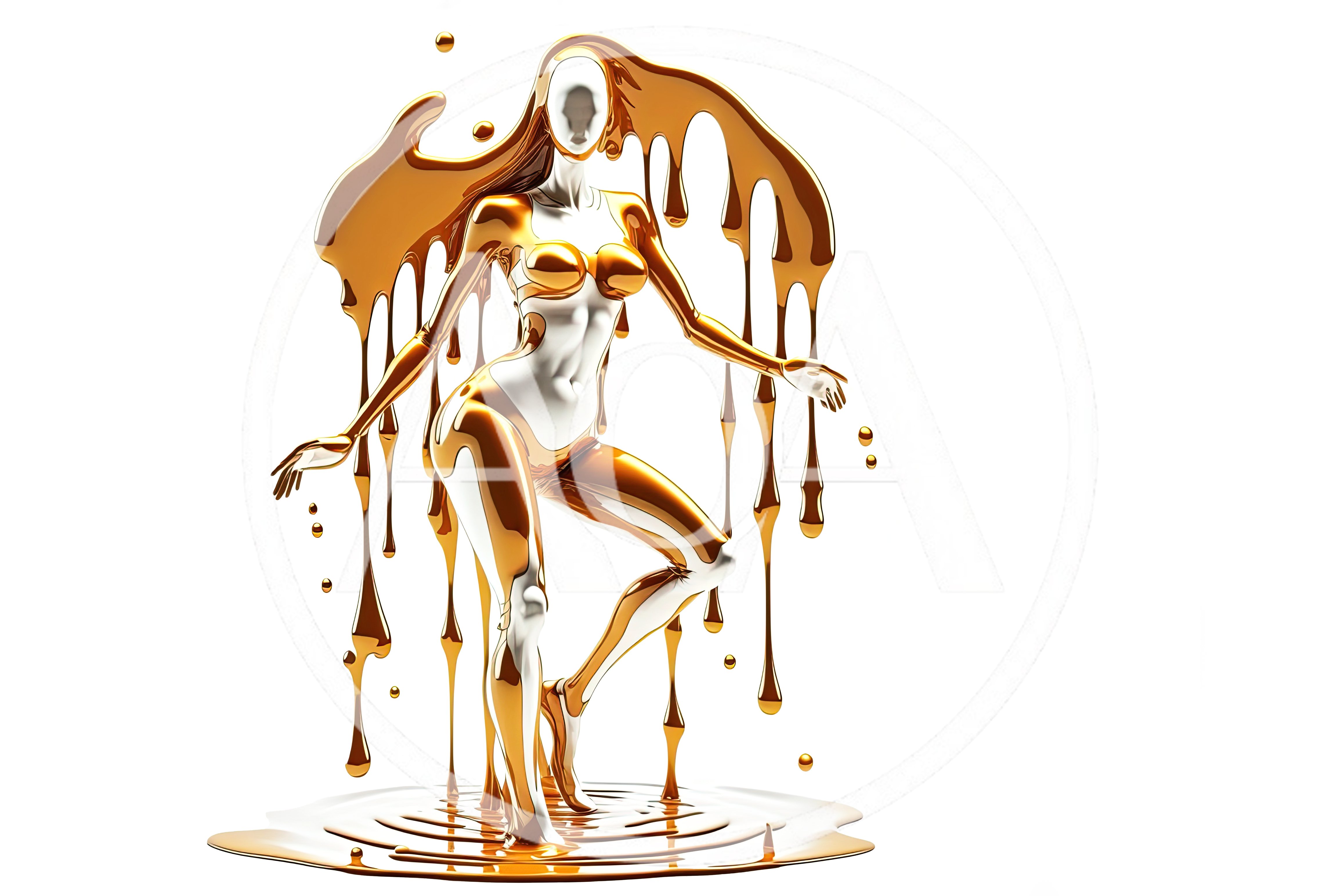 Abstract Golden Liquid Sculpture Of A Dancing Female Figure