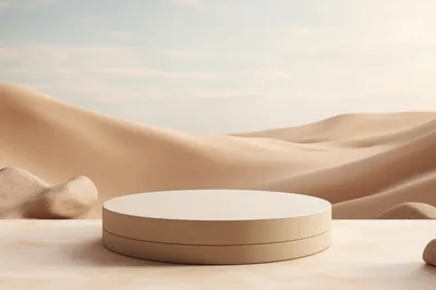 Minimalist Circular Product Display Pedestal In Desert Landscape