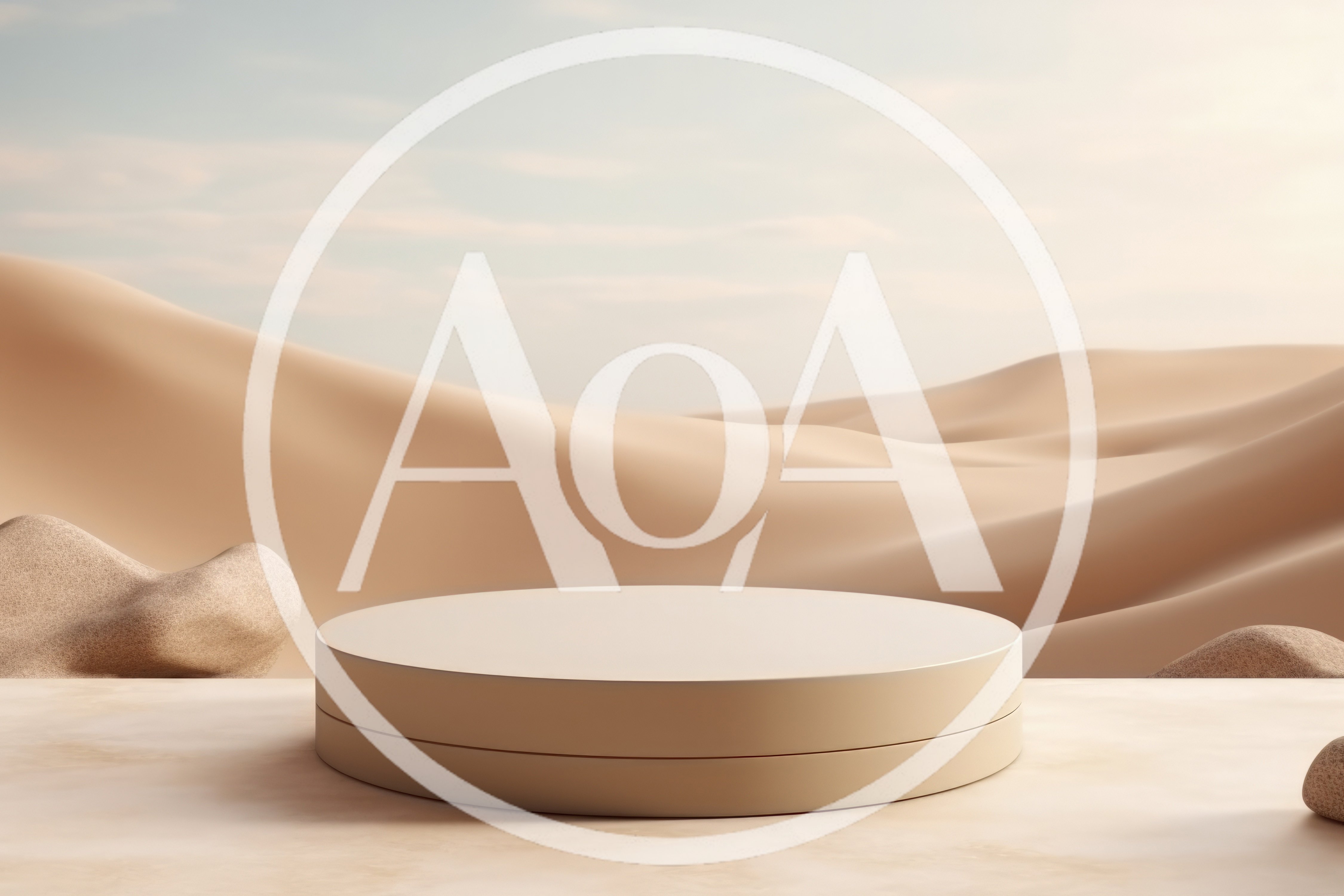 Minimalist Circular Product Display Pedestal In Desert Landscape