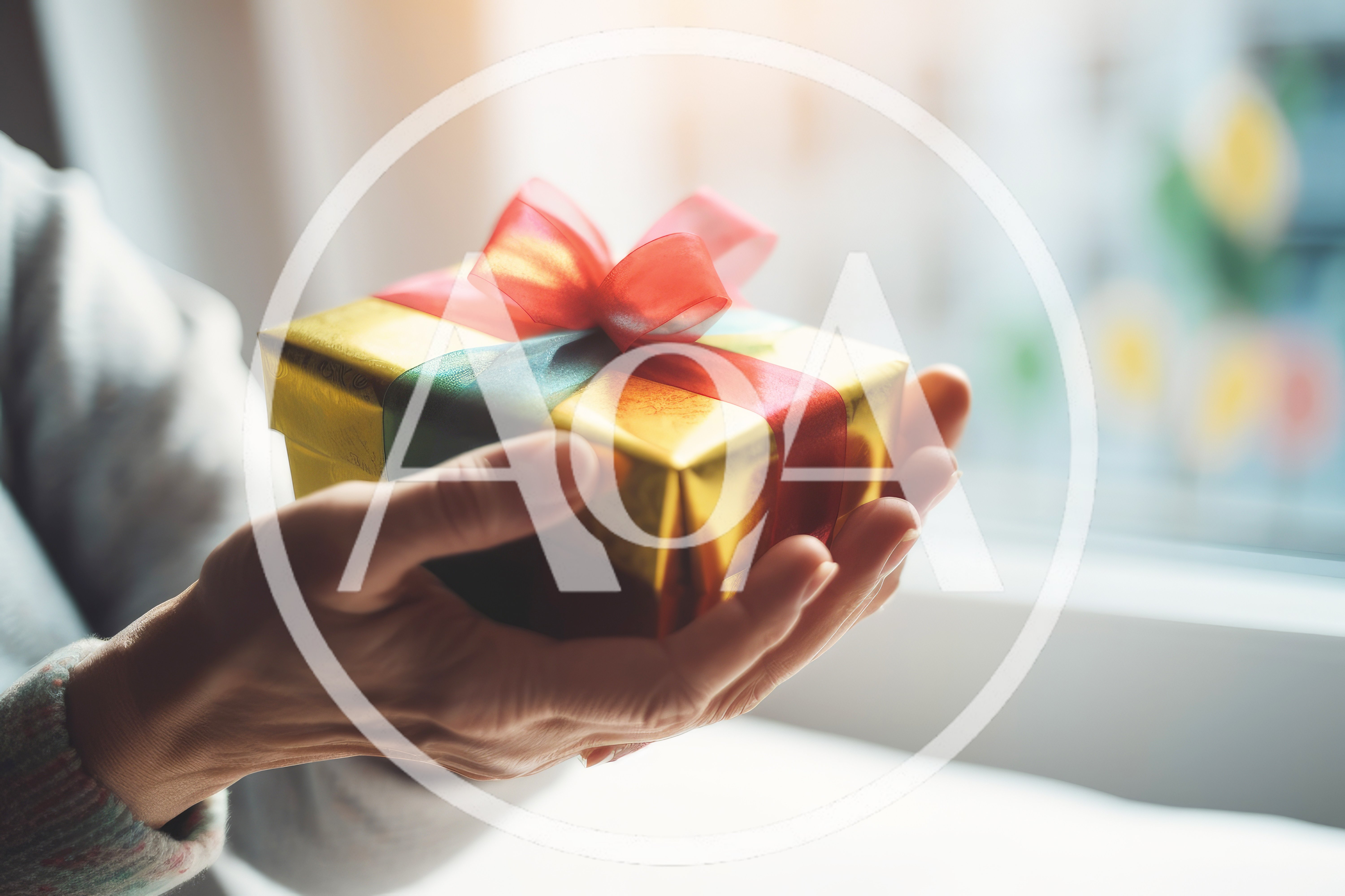 Person Holding A Golden Gift Box