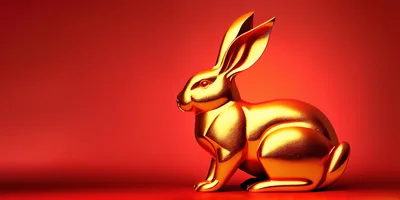 Golden Rabbit Statue On Red Background