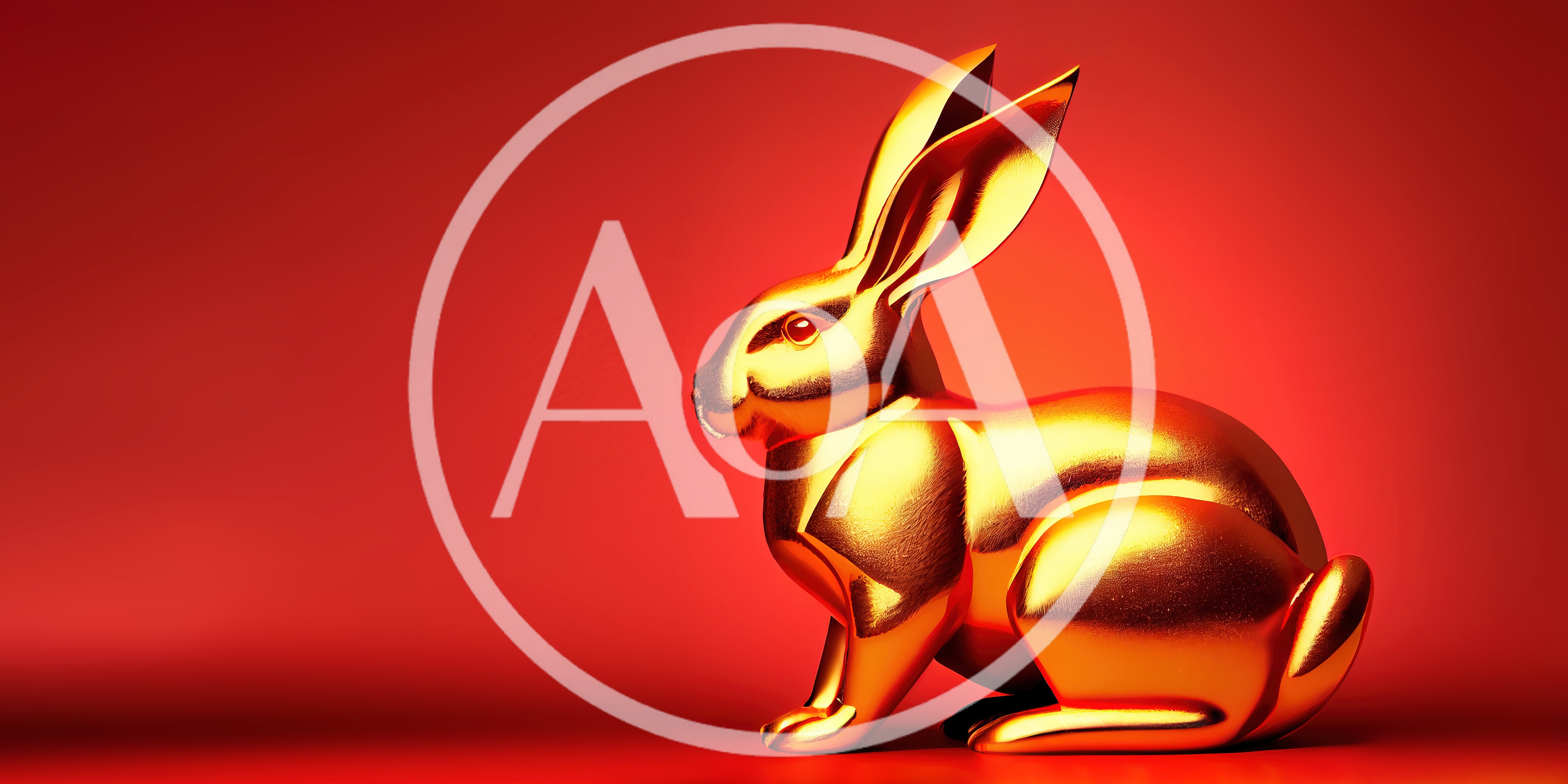 Golden Rabbit Statue On Red Background