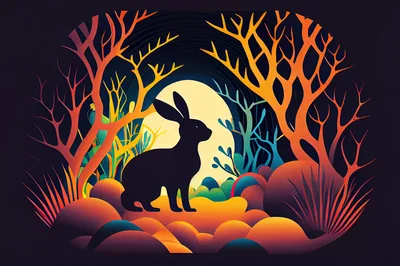 Silhouette Of A Rabbit In A Magical Forest
