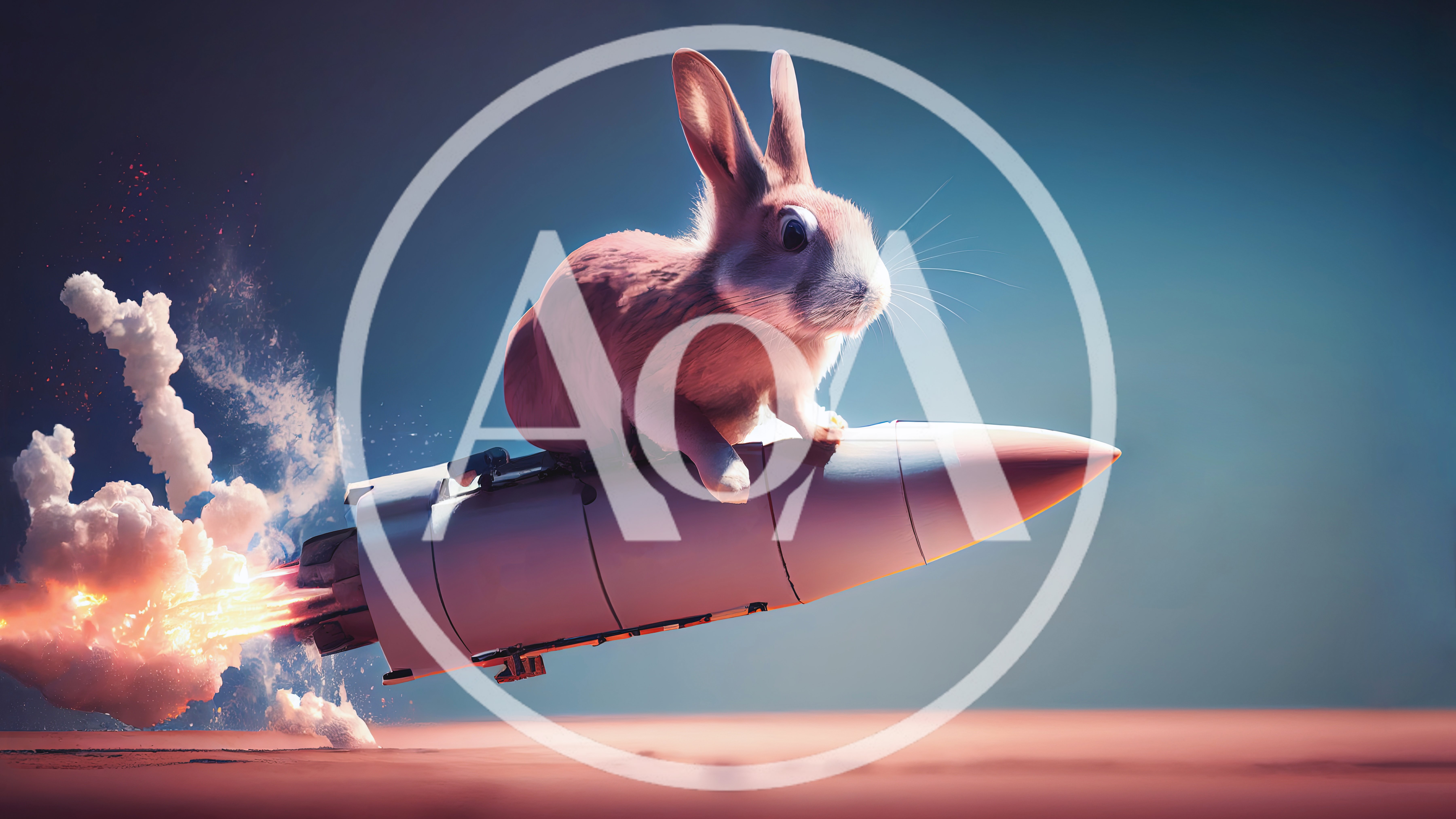 Cute Rabbit Riding A Rocket Through The Sky
