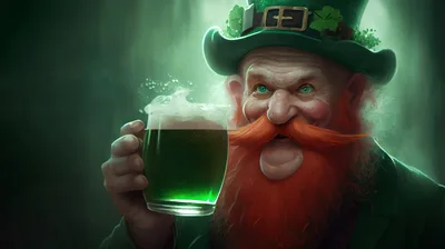 Cheerful Leprechaun Holding A Mug Of Green Beer