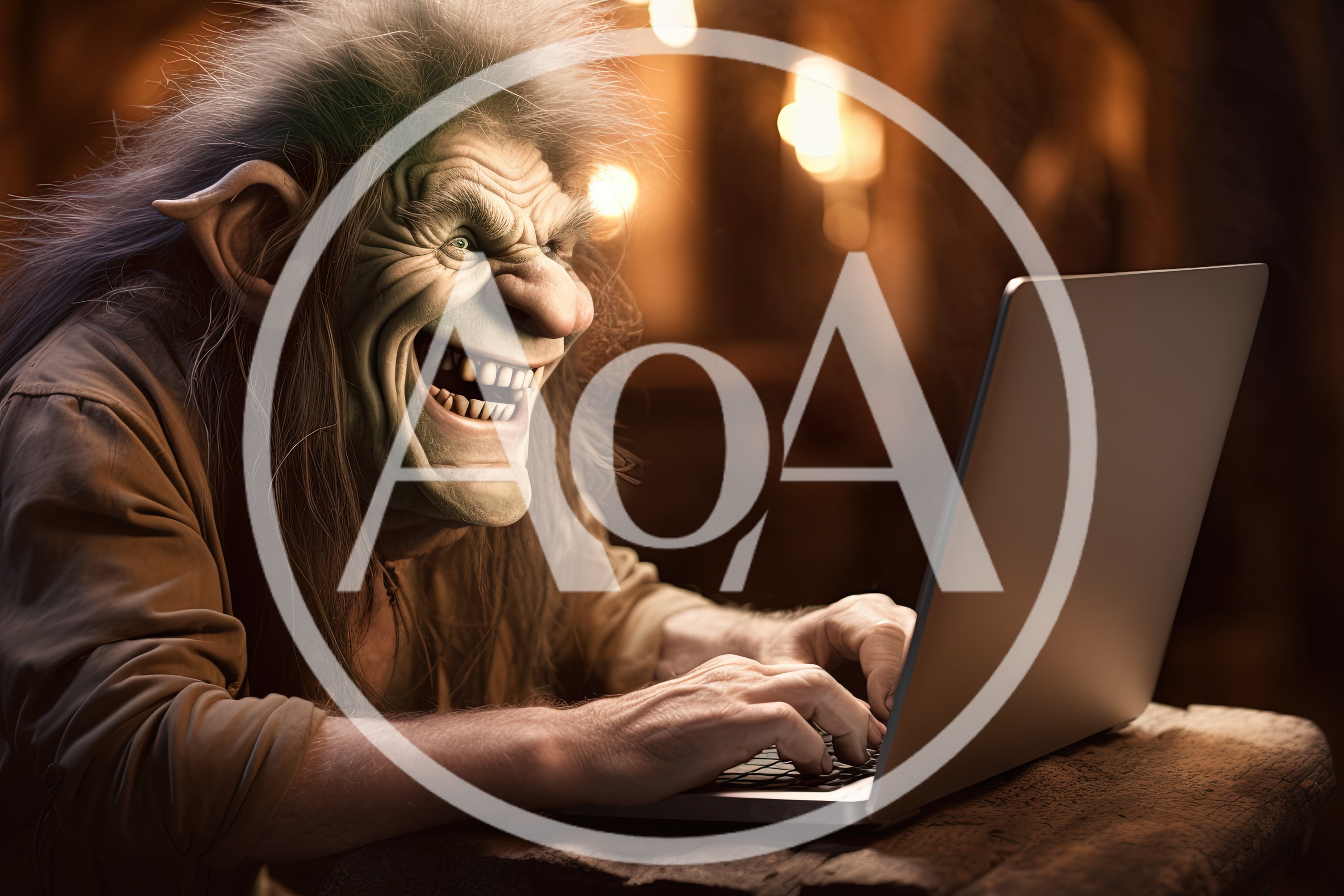 Fantasy Troll Character Typing On A Laptop Computer