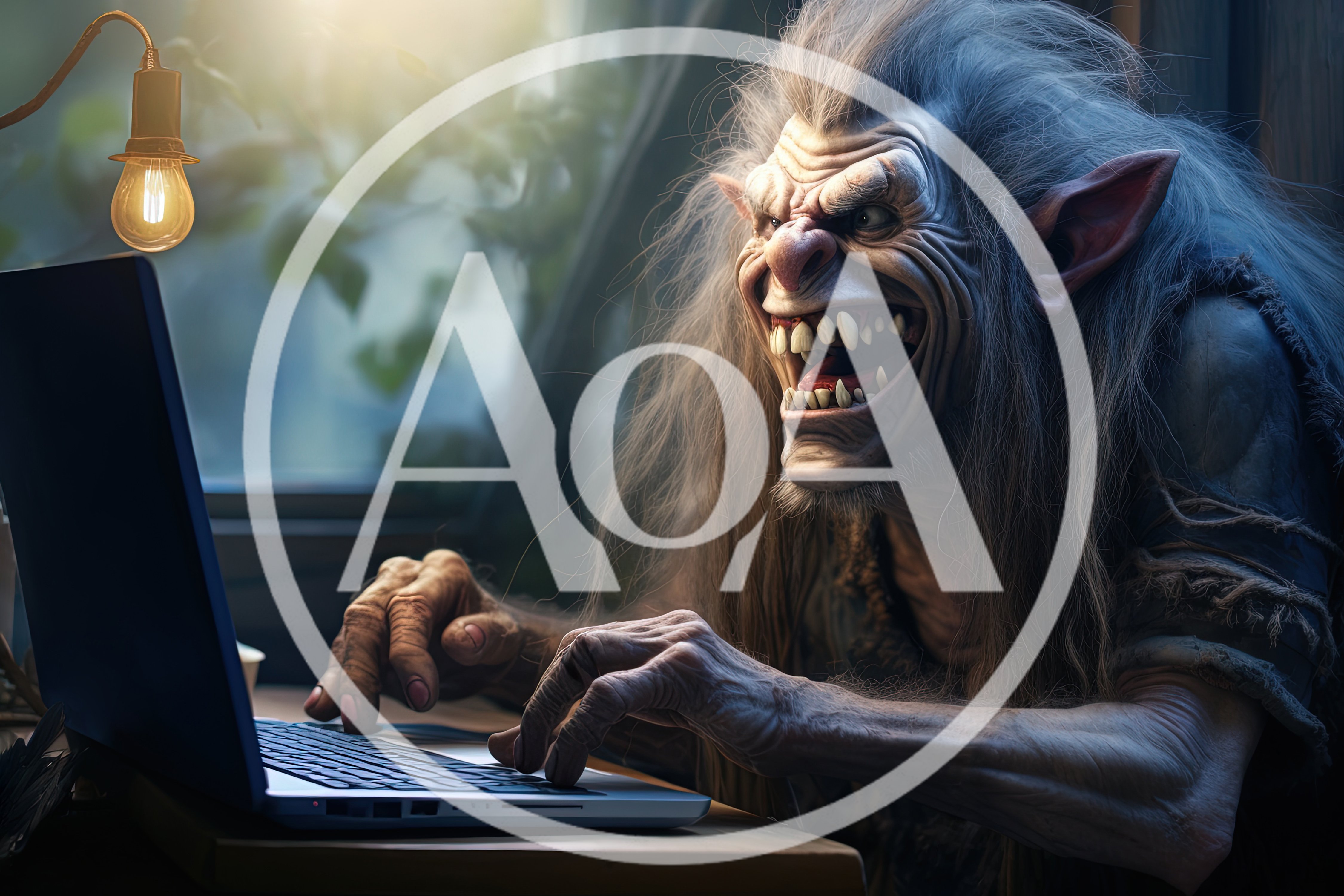 Fierce Troll Typing On A Laptop Computer