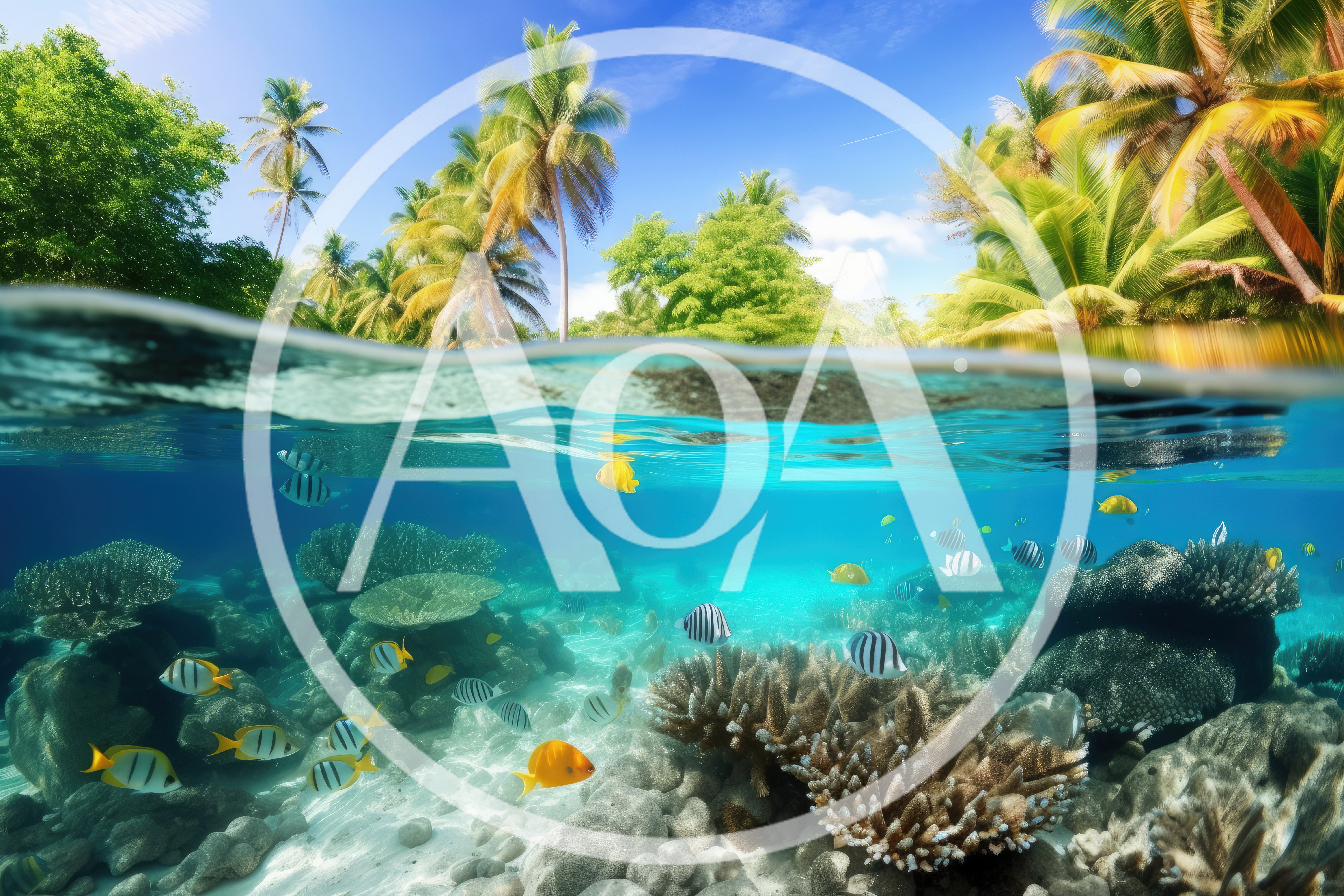 Split Level View Of Tropical Coral Reef