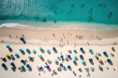 Aerial View Of A Crowded Tropical Beach