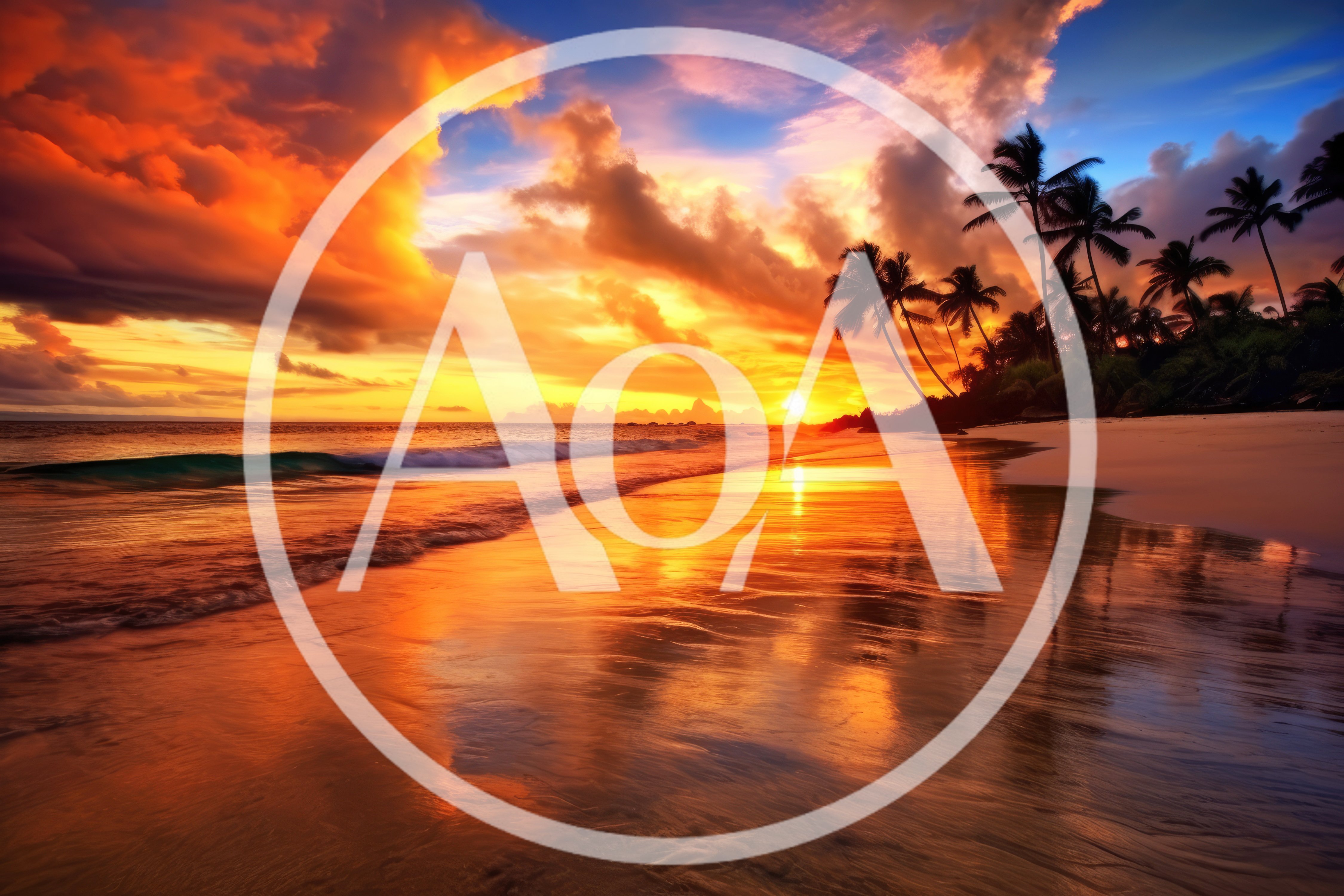 Tropical Beach Sunset With Palm Trees