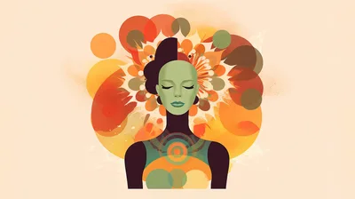Abstract Illustration Of A Meditating Woman With Floral Aura