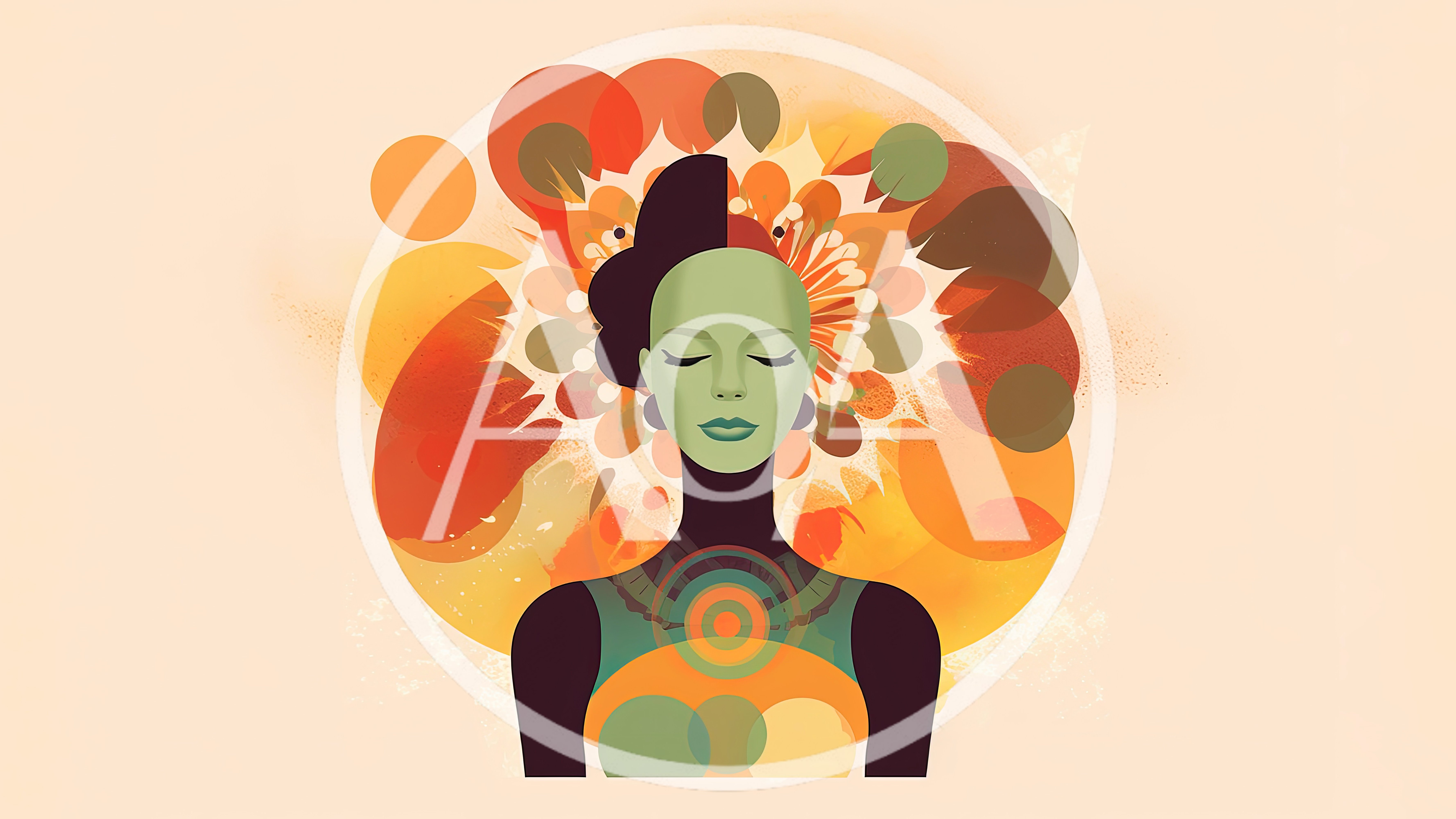 Abstract Illustration Of A Meditating Woman With Floral Aura
