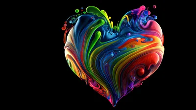 Abstract Colorful Liquid Paint Heart Shape