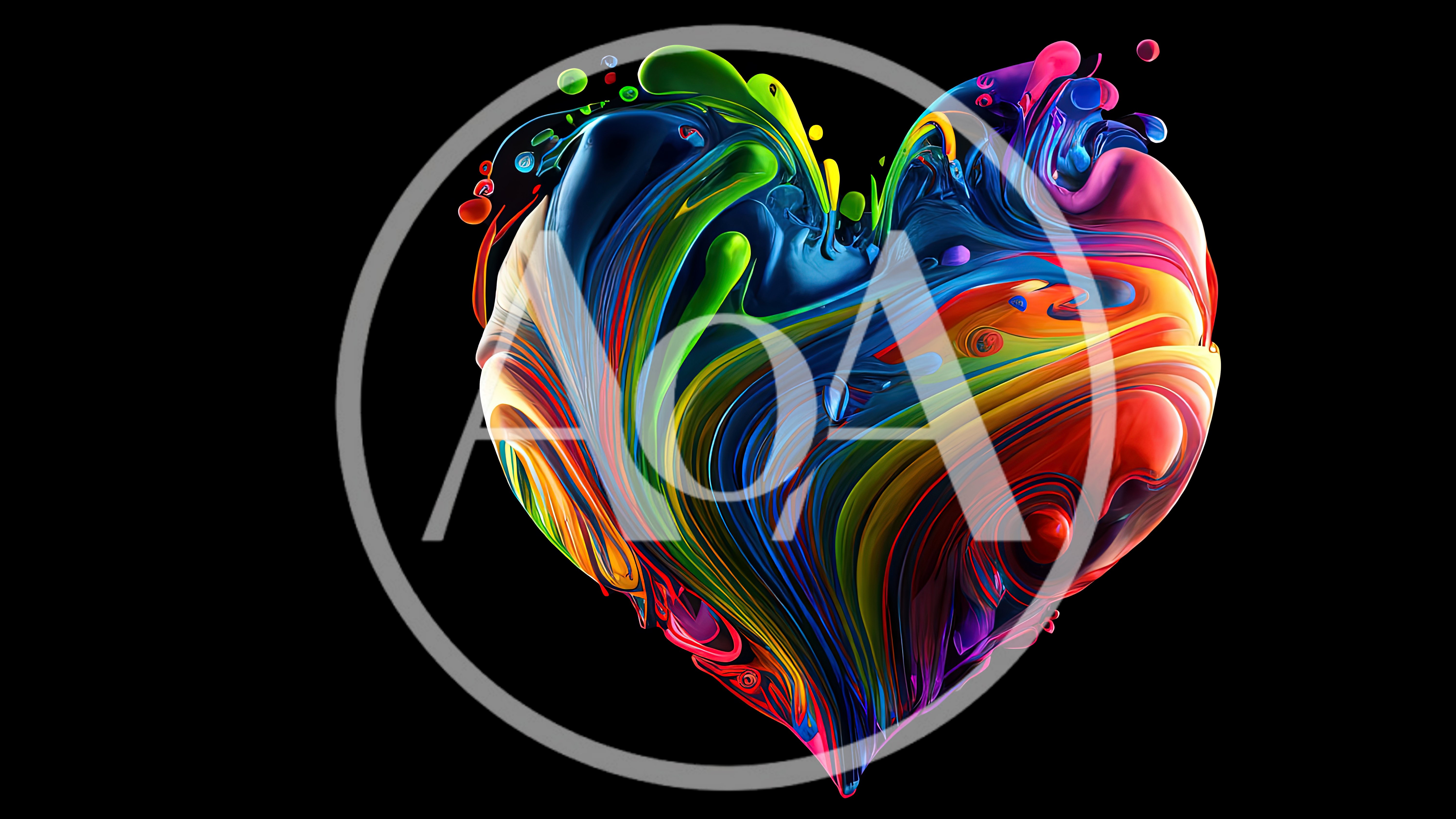 Abstract Colorful Liquid Paint Heart Shape
