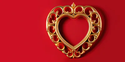 Ornate Gold Heart Shaped Frame On Red Background