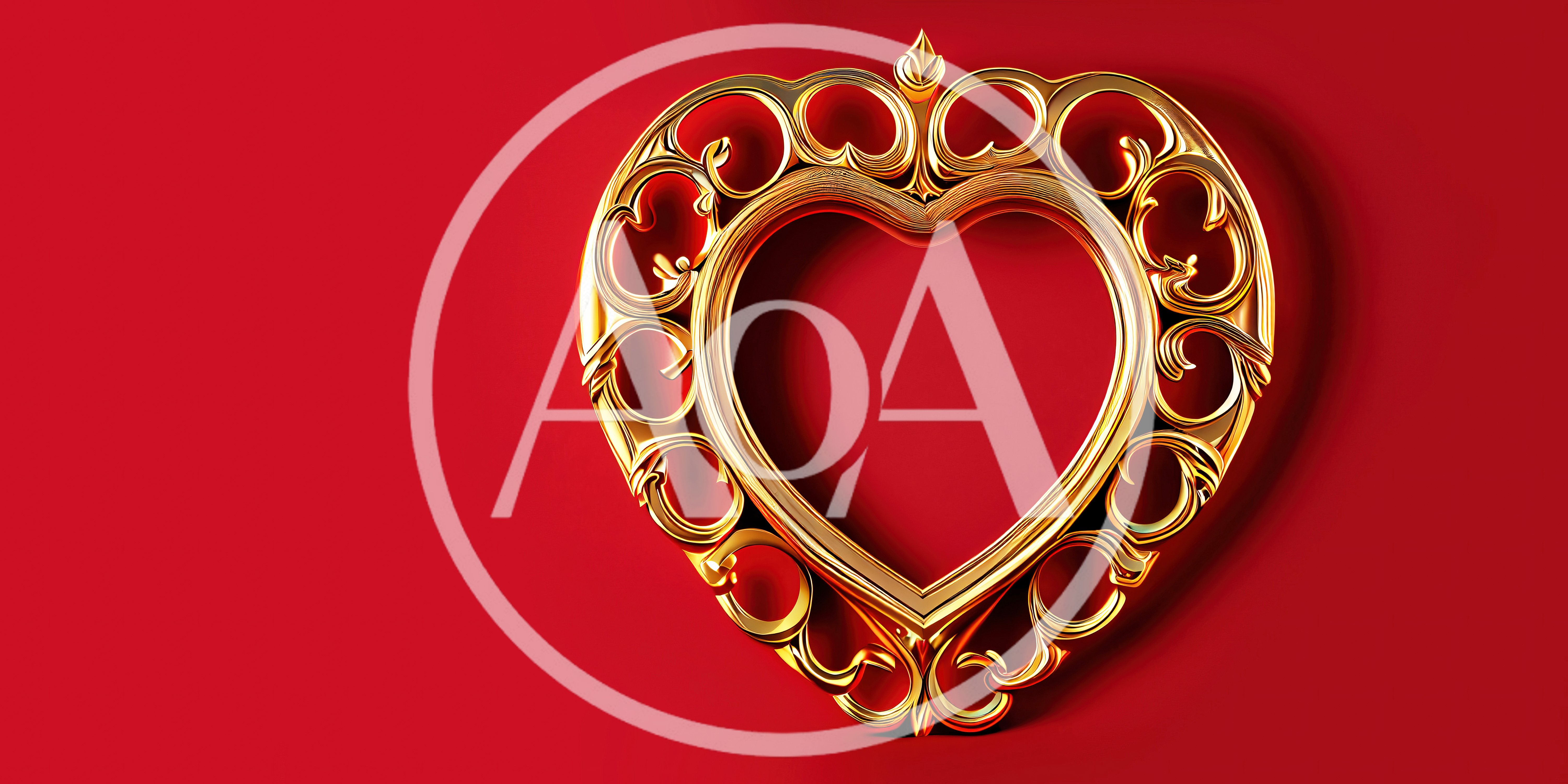 Ornate Gold Heart Shaped Frame On Red Background