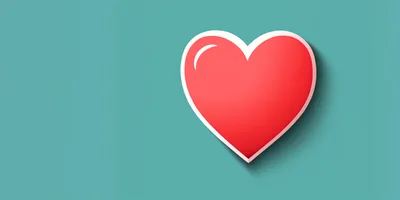 Red Heart Icon With White Outline On Teal Background