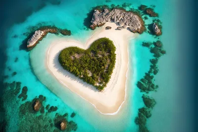 Aerial View Of A Heart Shaped Tropical Island