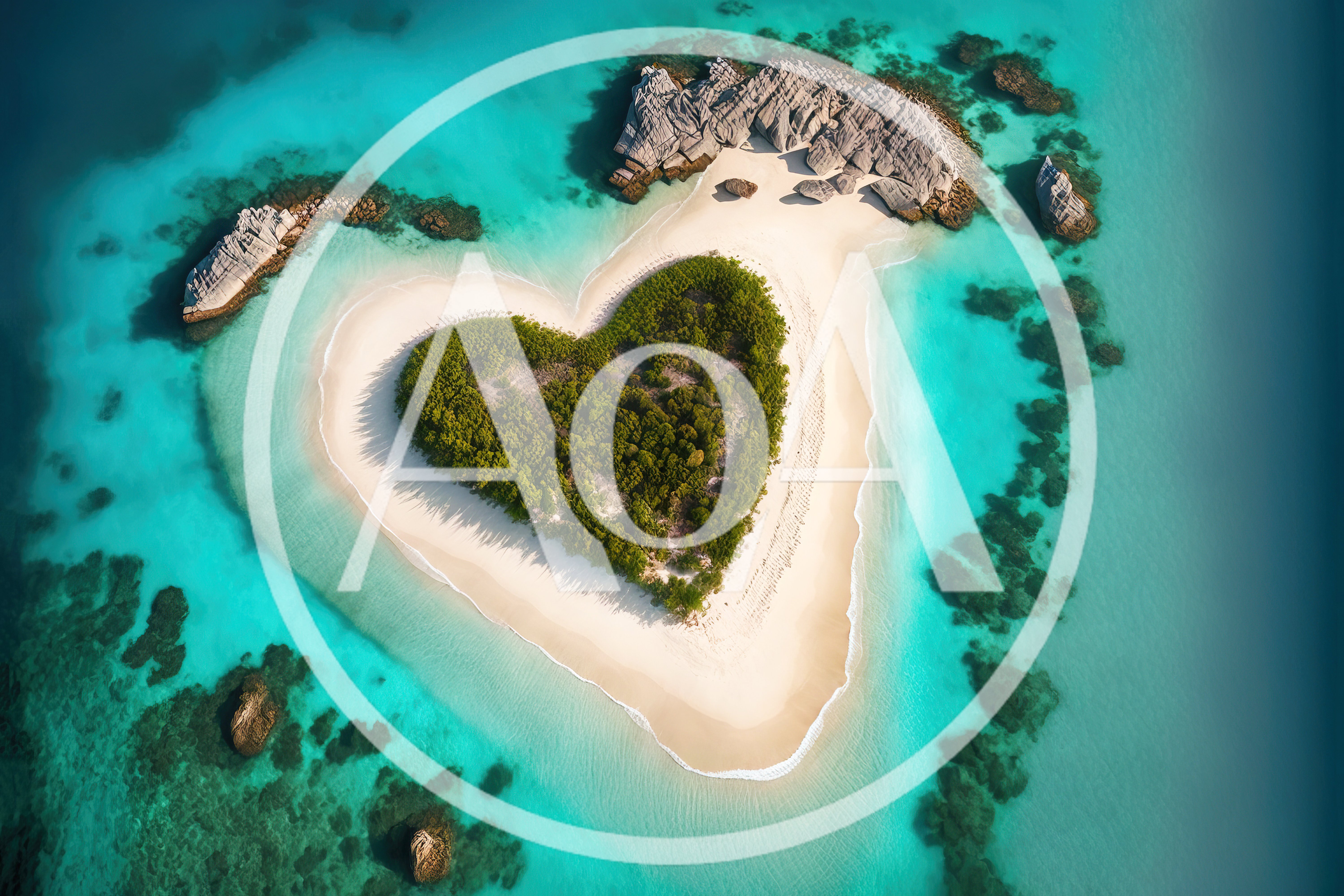 Aerial View Of A Heart Shaped Tropical Island