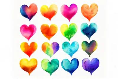 Watercolor Painted Heart Shapes Collection
