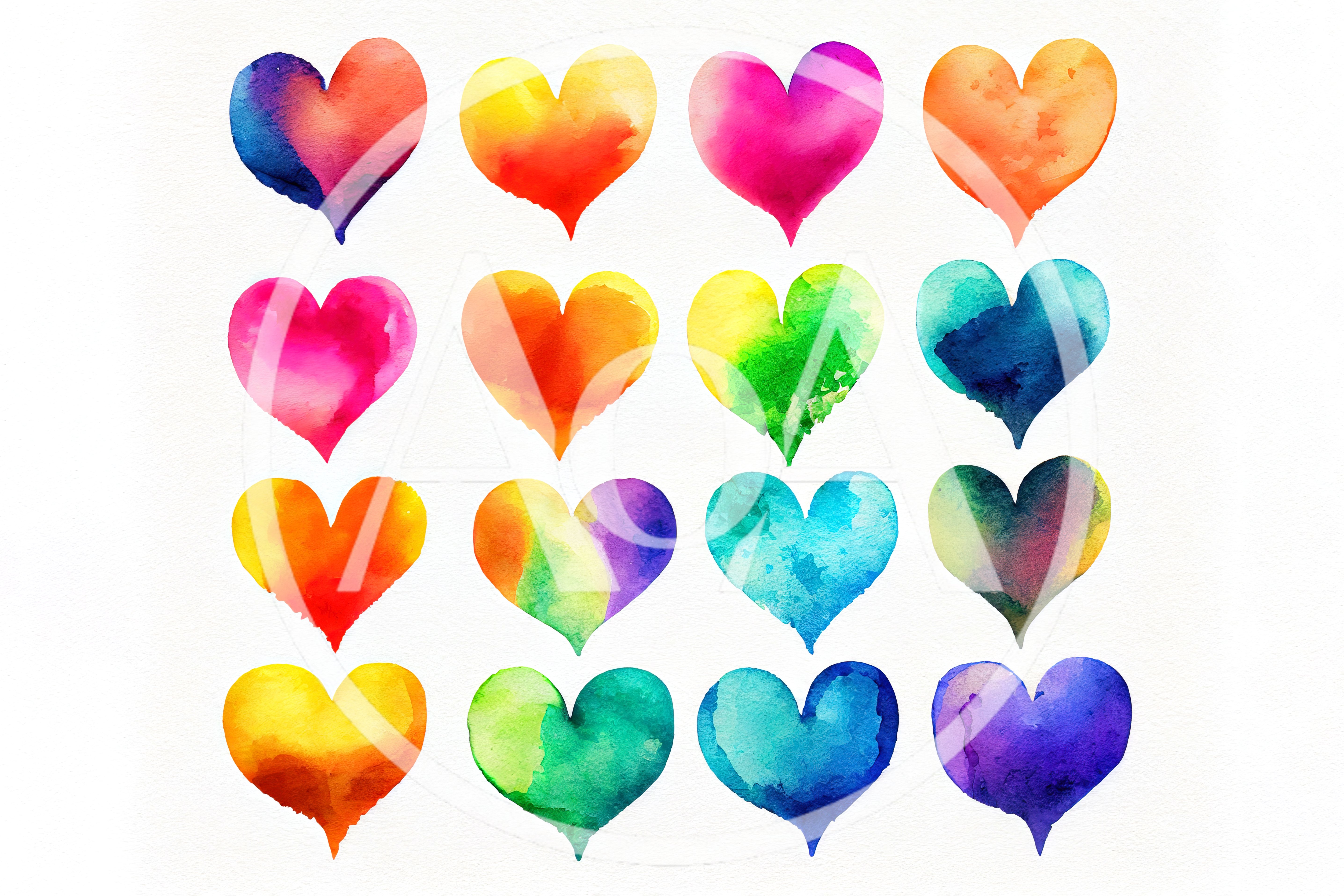 Watercolor Painted Heart Shapes Collection