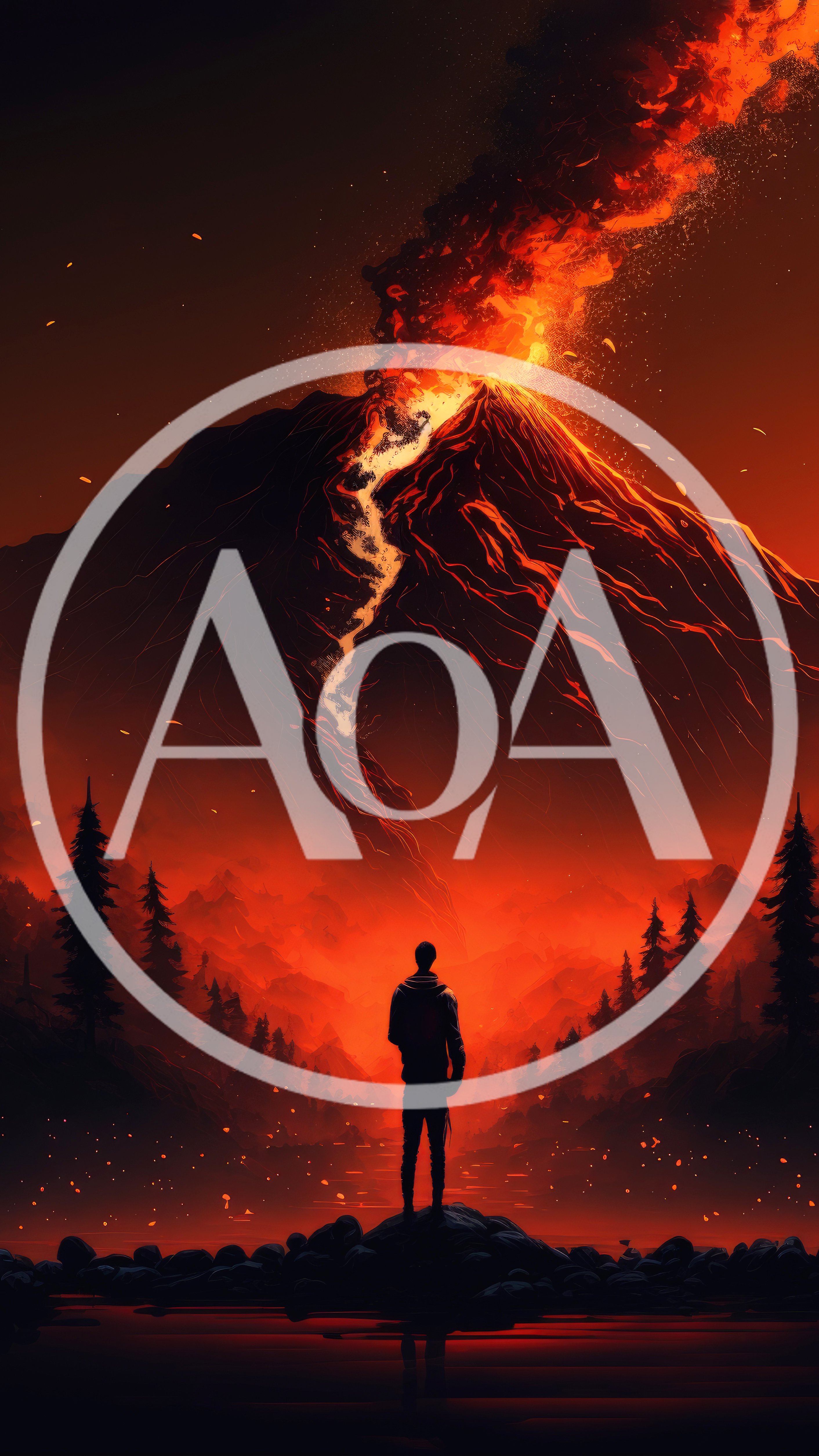 Silhouette Of A Man Watching A Volcanic Eruption