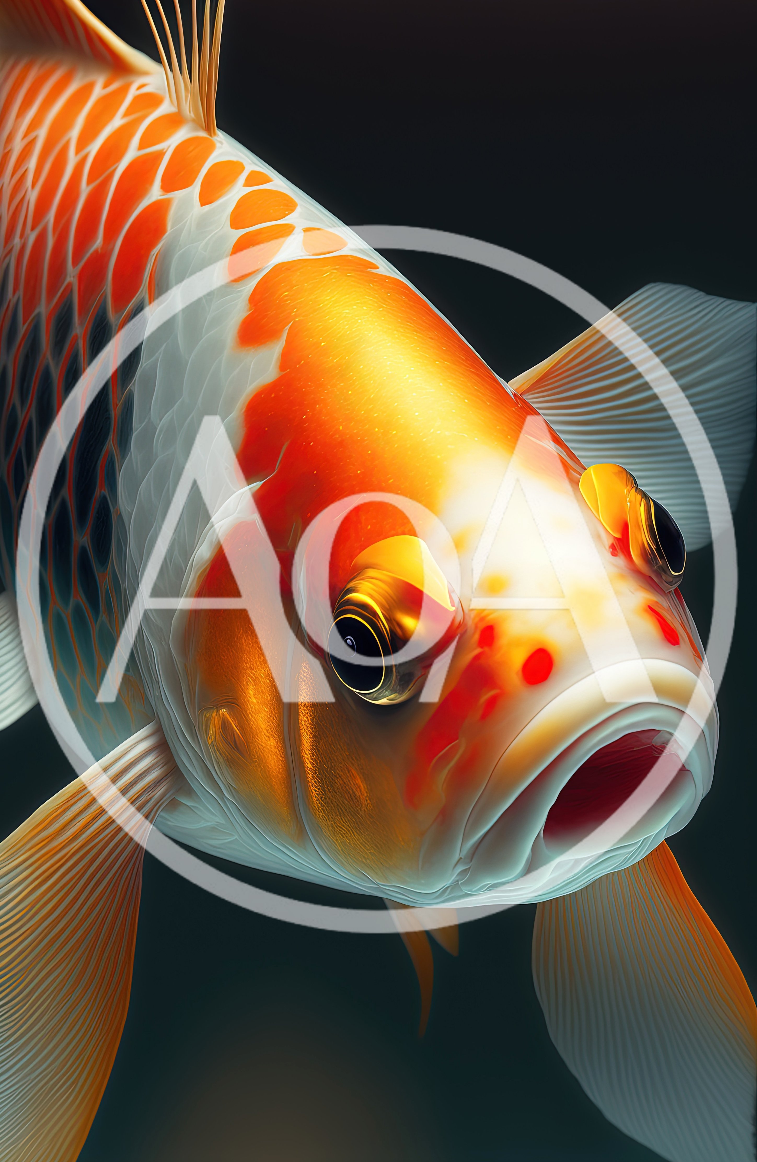 Close Up Portrait Of A Vibrant Koi Fish