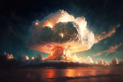 Massive Nuclear Explosion Mushroom Cloud Over Ocean