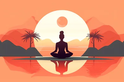 Silhouette Of A Person Meditating At Sunset
