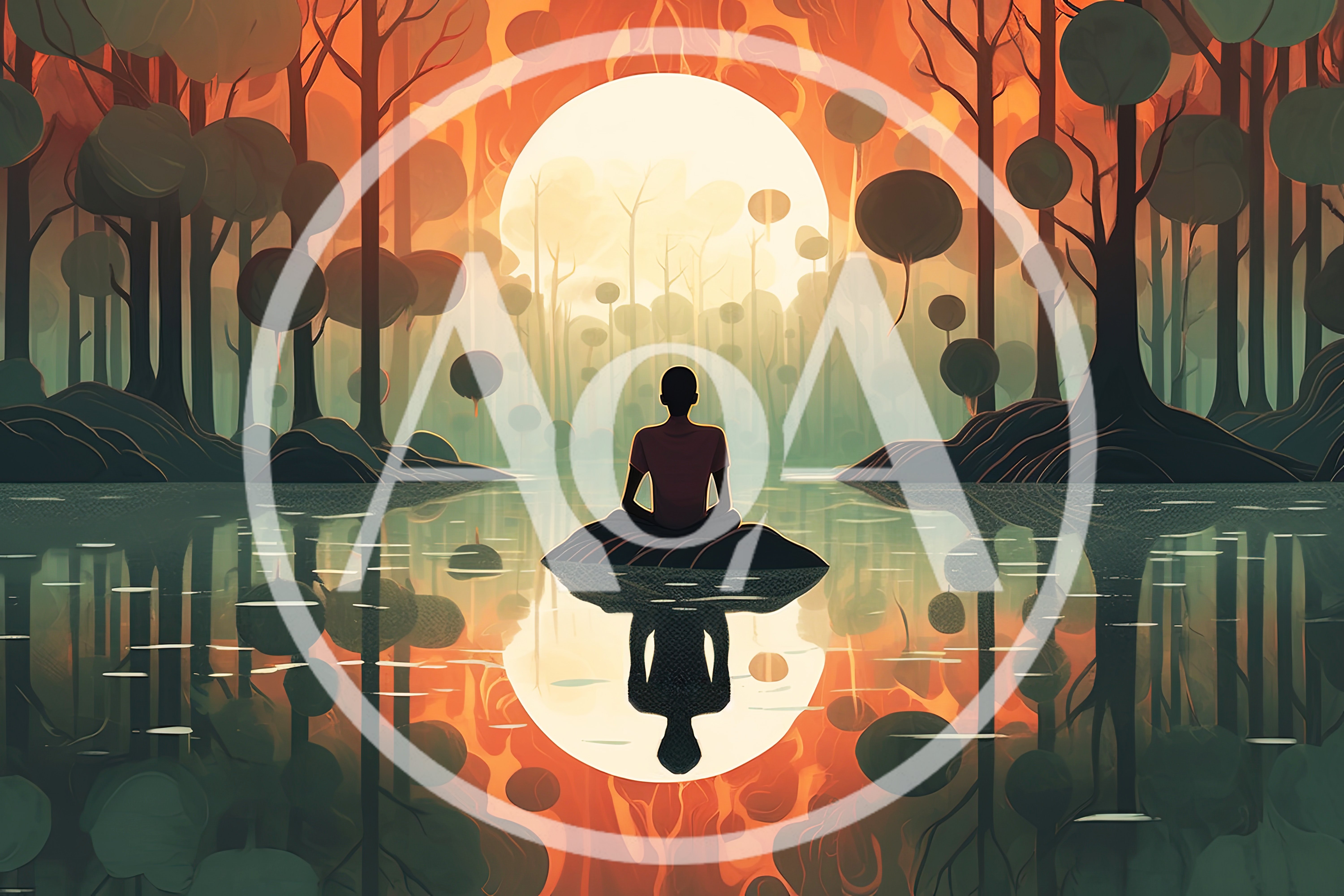 Person Meditating In A Surreal Forest Lake